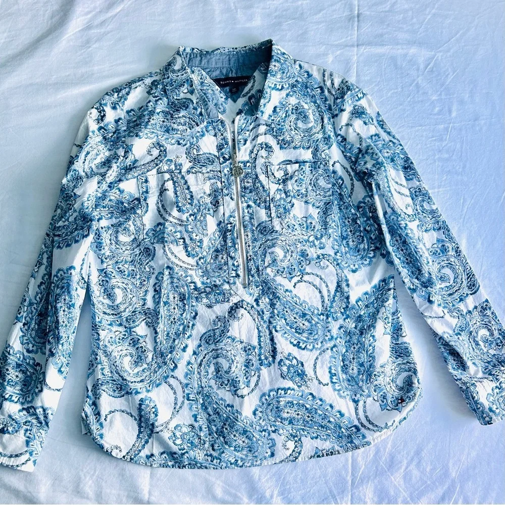 Tommy Hilfiger Blue and White Paisley Shirt - Picture 2 of 5